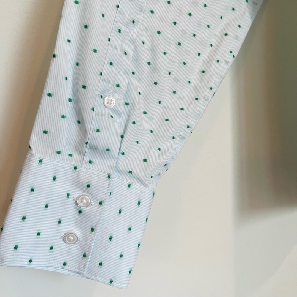Lands End No Iron Green Embroidered Blue Long Sleeve Button Down Shirt, Size 12P - Picture 8 of 10